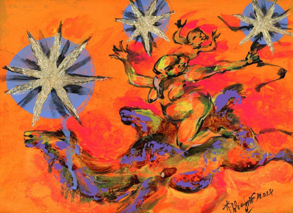Vibrant Desert Camel Rider by Kanat Ibragimov — canvas wall art