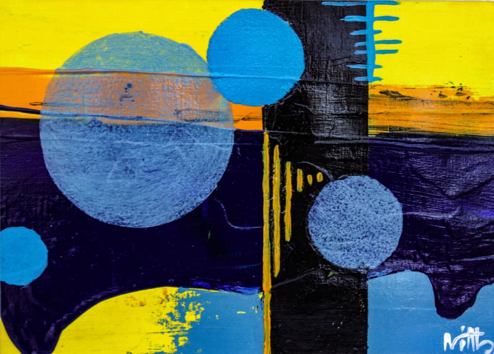 Abstract Circles Blue Yellow by Nicolas Alsterdal — canvas wall art