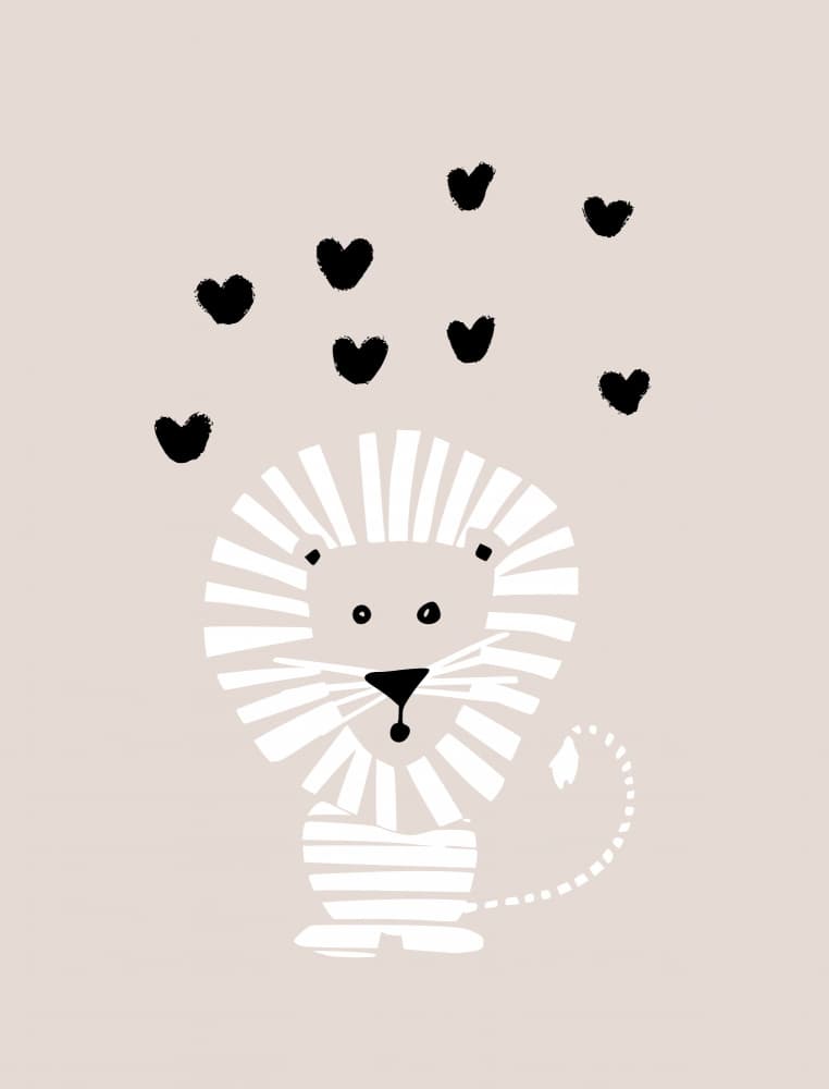 Cute Lion Love Hearts by Annick — canvas wall art