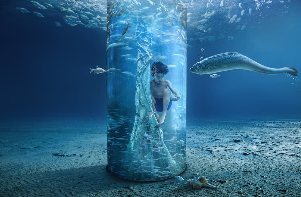 Boy in Ocean Column by Sulaiman Almawash — canvas wall art