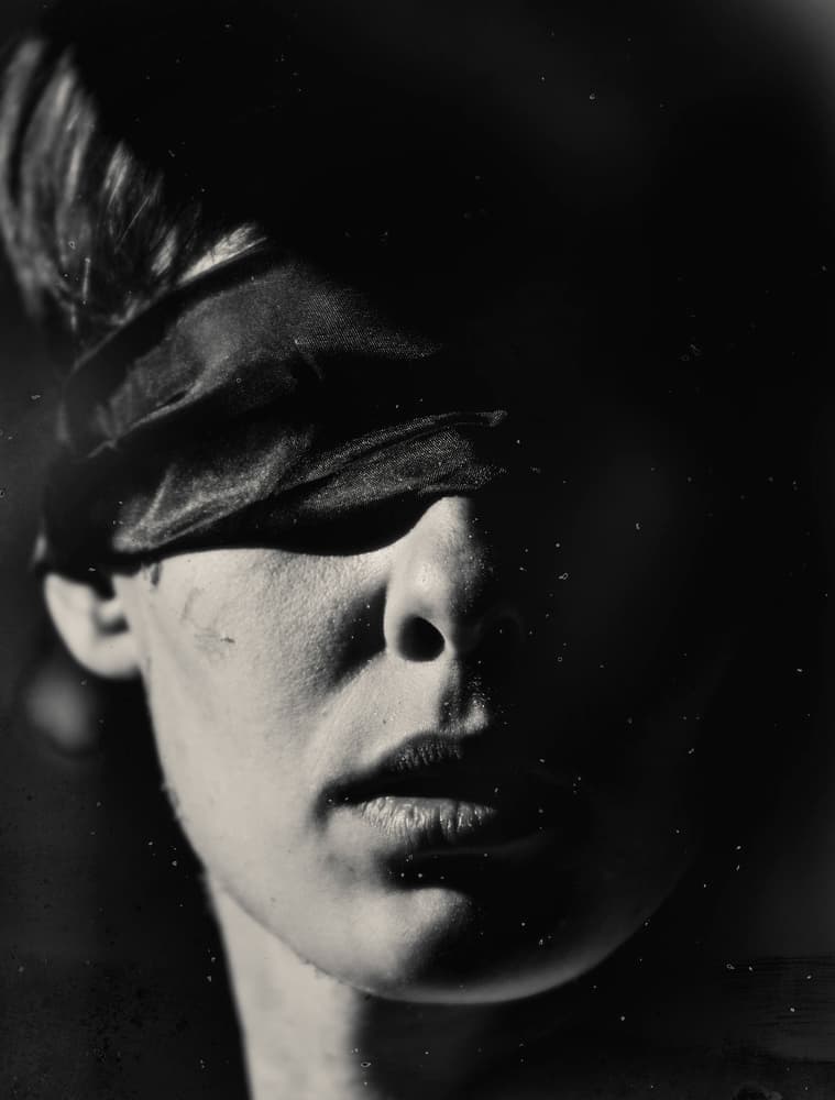 Mysterious Blindfolded Face by Bogdan Bouşcă — canvas wall art