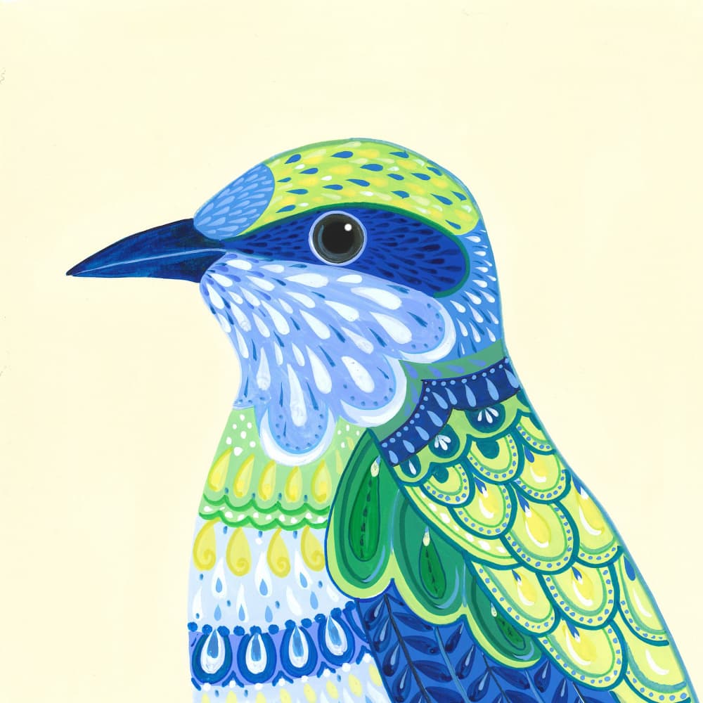 Patterned Blue Green Bird by Isabelle Brent — canvas wall art