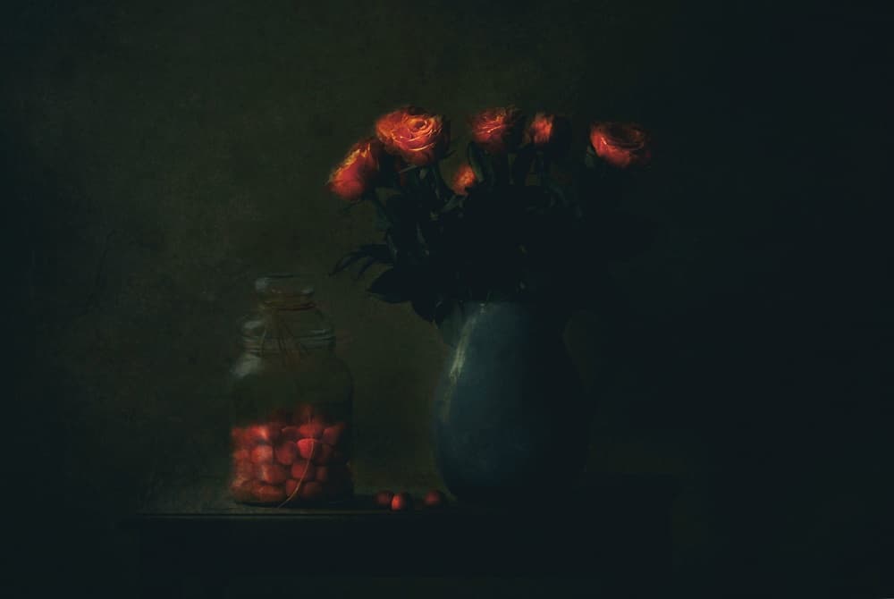 Moody Red Blooms by Delphine Devos — canvas wall art