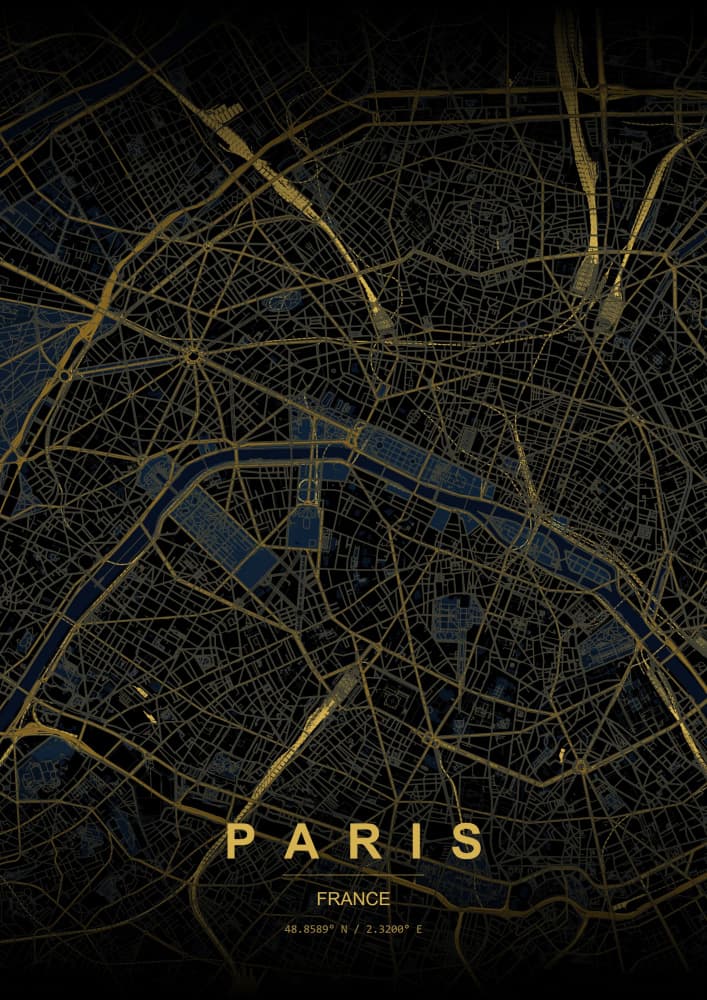 Golden Paris Map by HUGO — canvas wall art