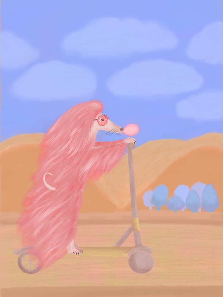 Pink Fluffy Scooter Ride by Aliya Putrus — canvas wall art