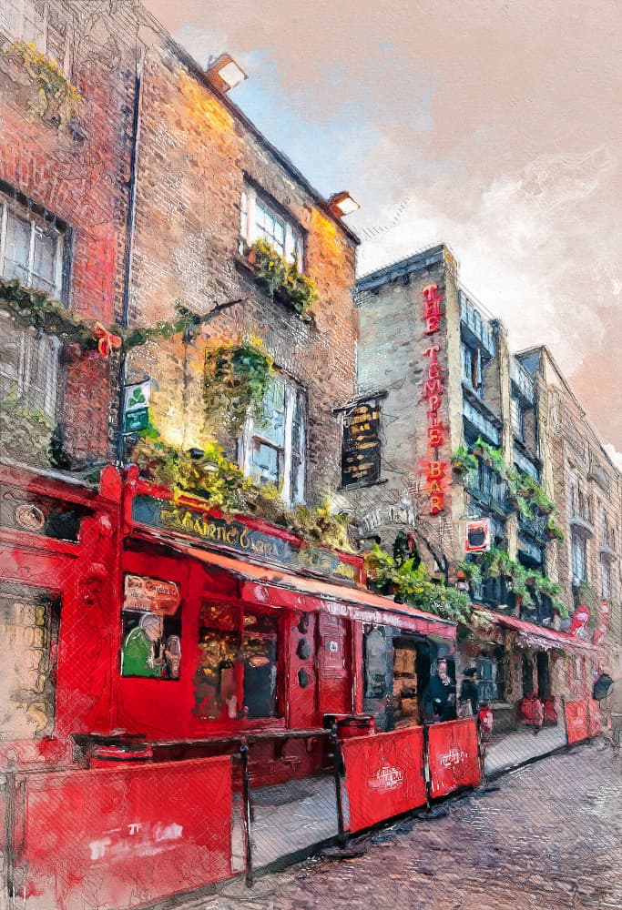 Vibrant Temple Bar by Justyna Jaszke — canvas wall art