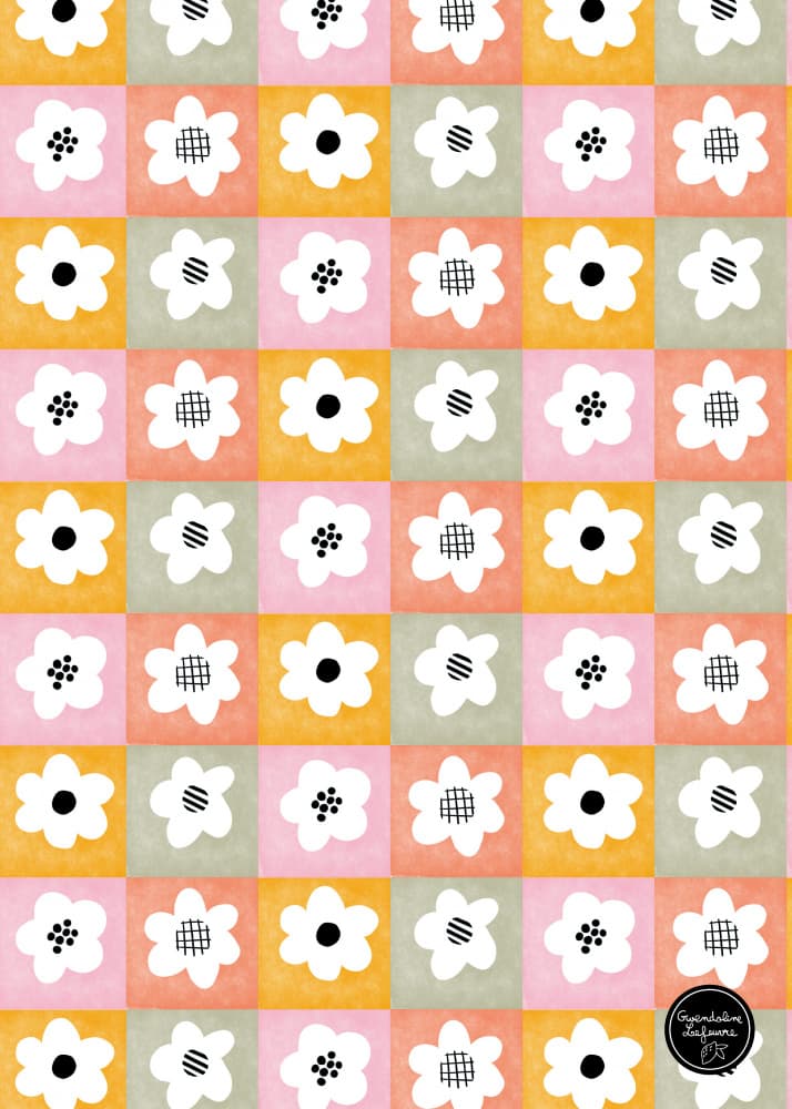 Playful Checkered Flowers by Gwendoline Lefeuvre — canvas wall art