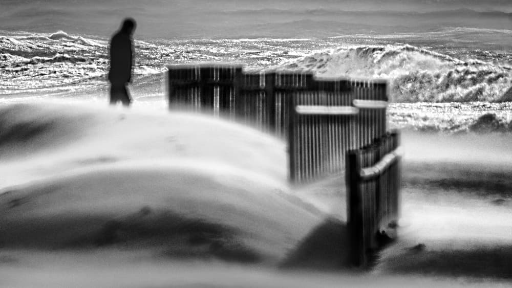 Solitary Walker Stormy Beach by Paulo Abrantes — canvas wall art