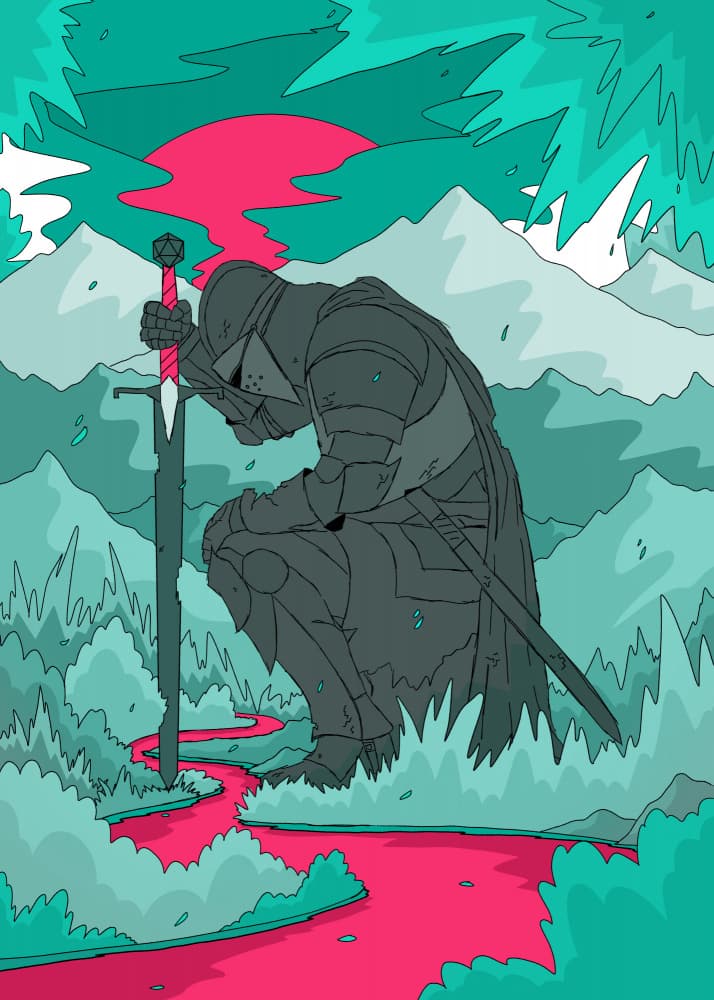 Kneeling Knight Sunset by Stephen Wade — canvas wall art