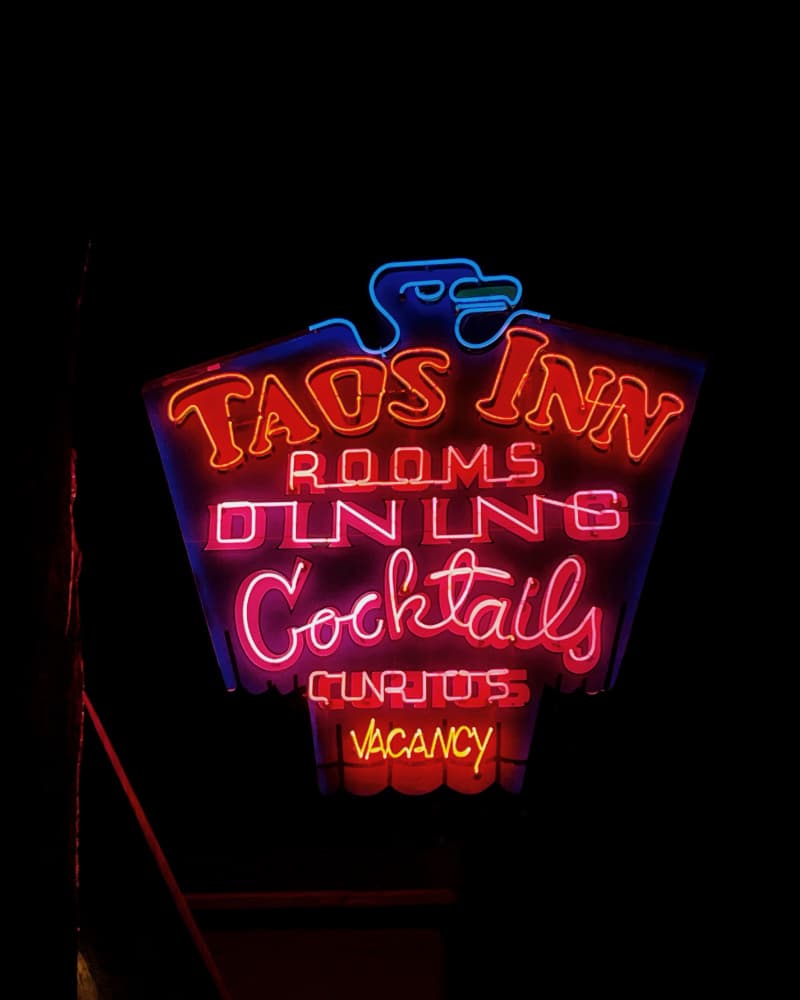Vibrant Taos Inn Neon by Del Mundo Imagery — canvas wall art
