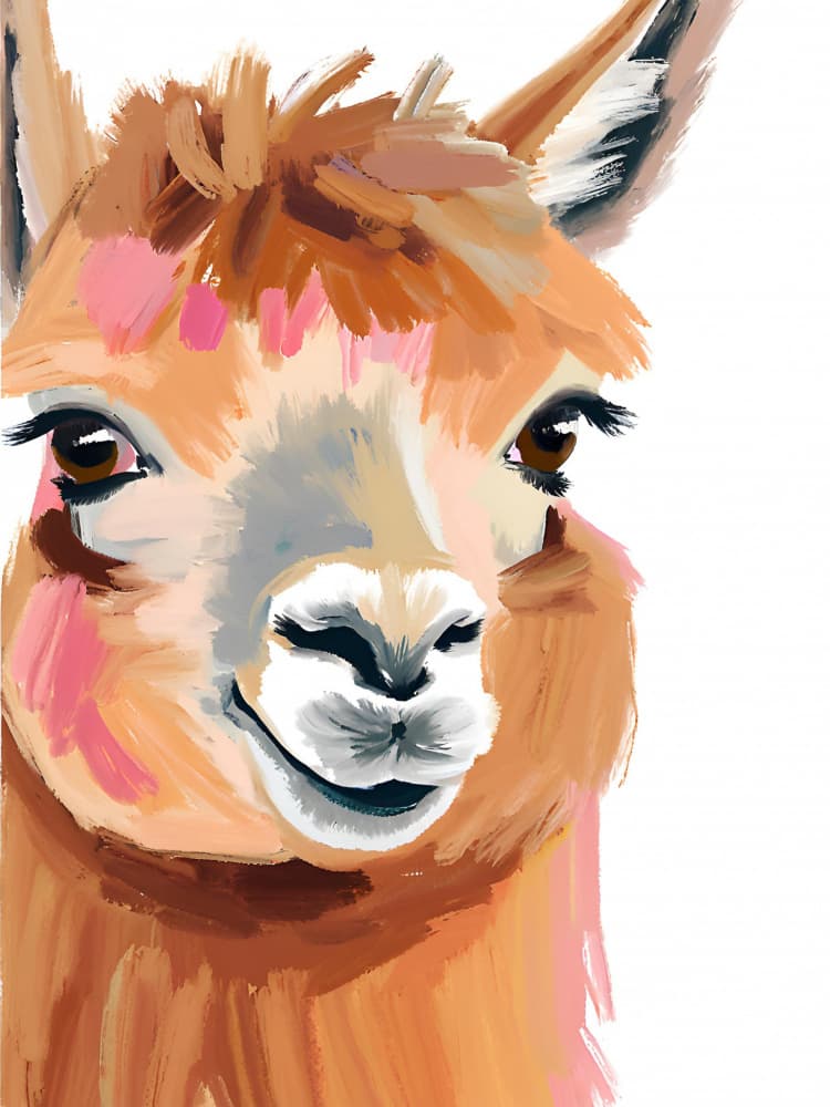 Smiling Llama Face by Ohkimiko — canvas wall art