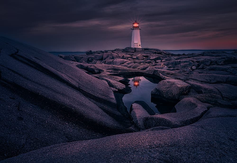 Twilight Lighthouse Glow by Ben.C.L — canvas wall art