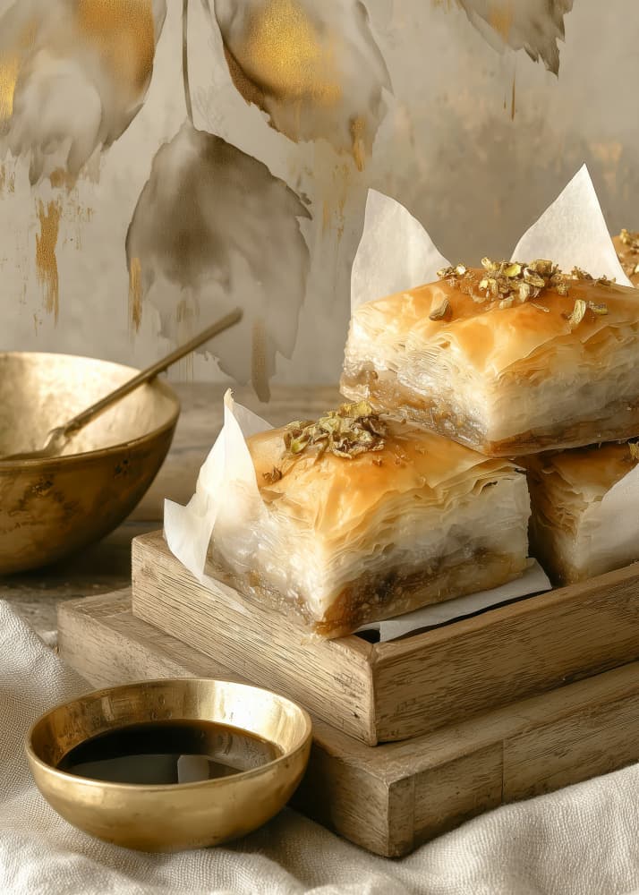 Golden Baklava Delights by Justyna Jaszke — canvas wall art
