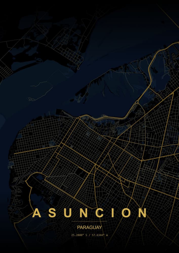Asuncion Golden City Map by HUGO — canvas wall art