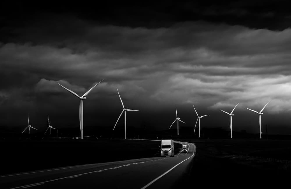 Wind Farm Highway Journey by Bing Li — canvas wall art