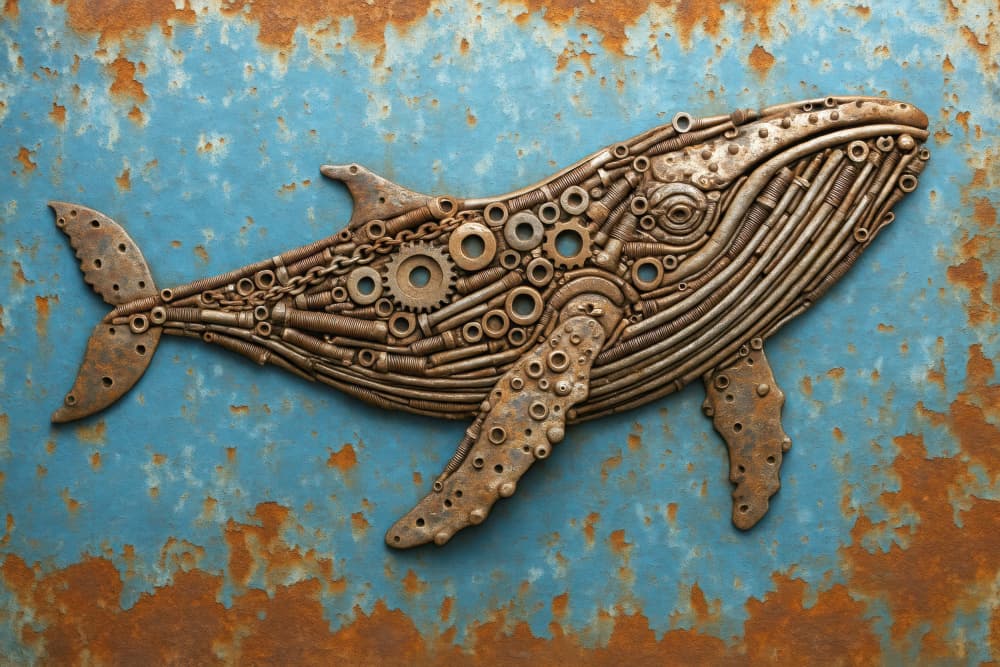 Rustic Metal Whale by Natalie Bruns — canvas wall art