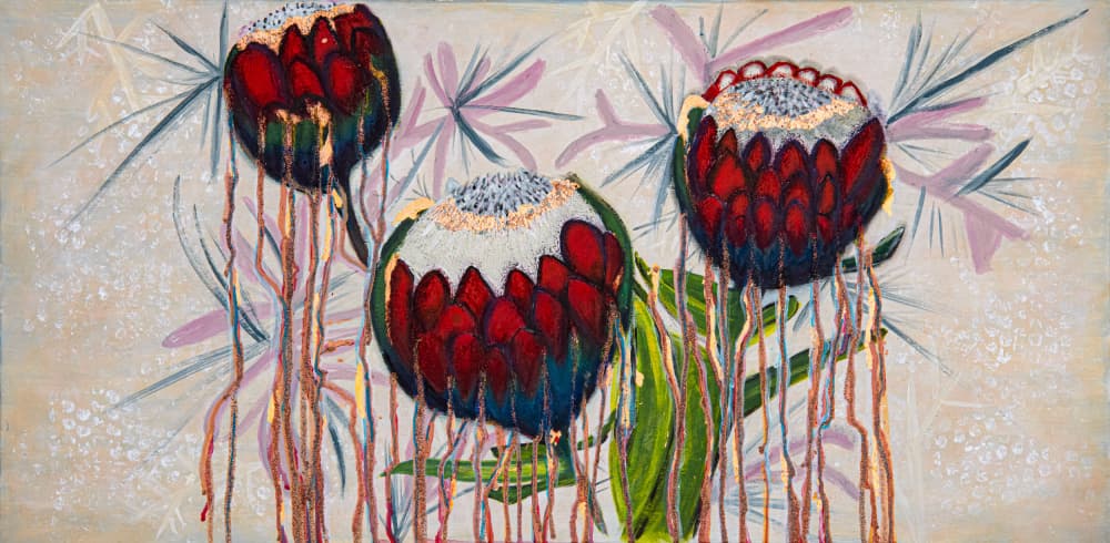 Vibrant Dripping Proteas by Elle Belle Art — canvas wall art
