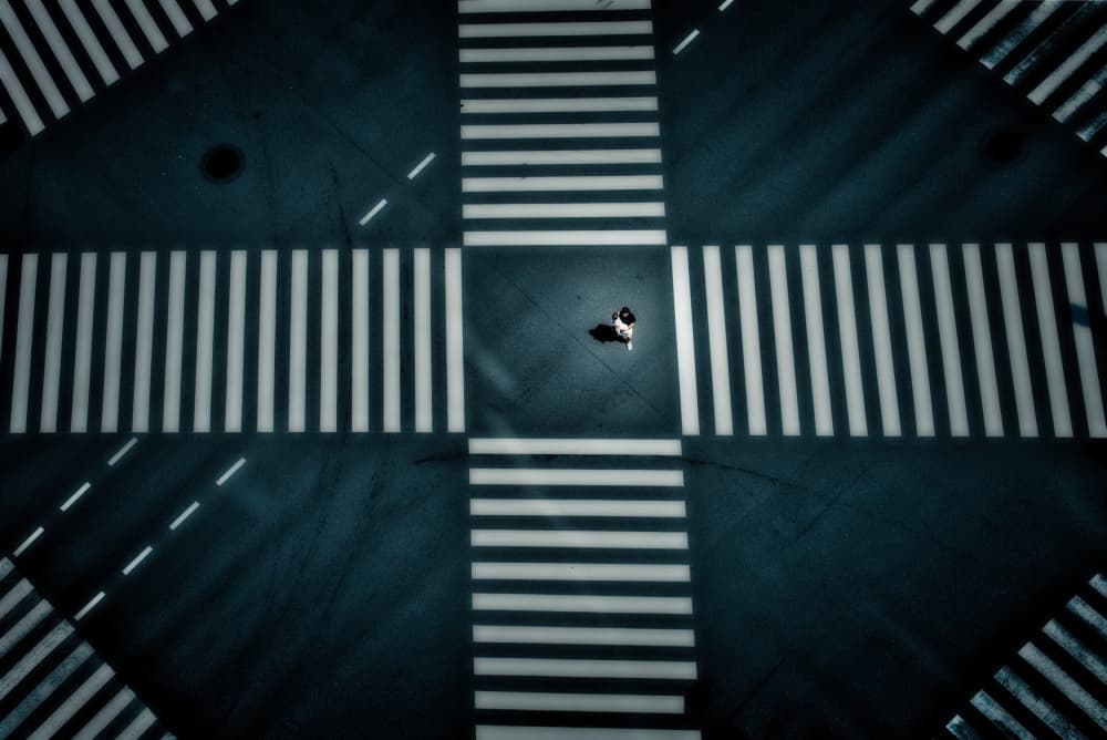 Solitary City Crosswalk by moucorn — canvas wall art