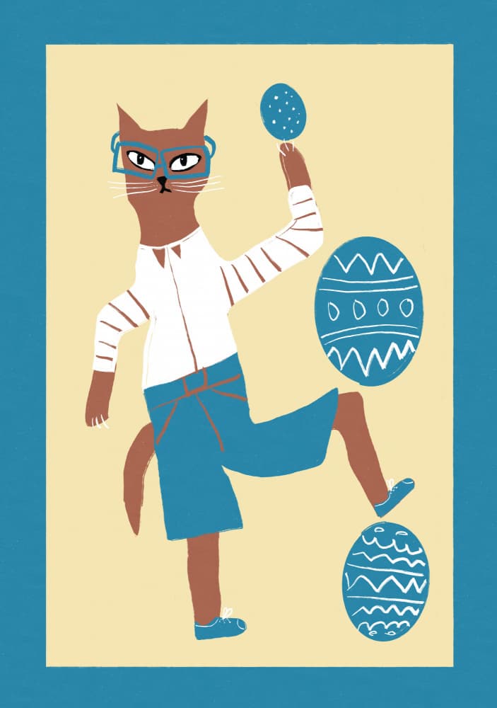 Quirky Cat With Easter Eggs by Sharyn Bursic — canvas wall art