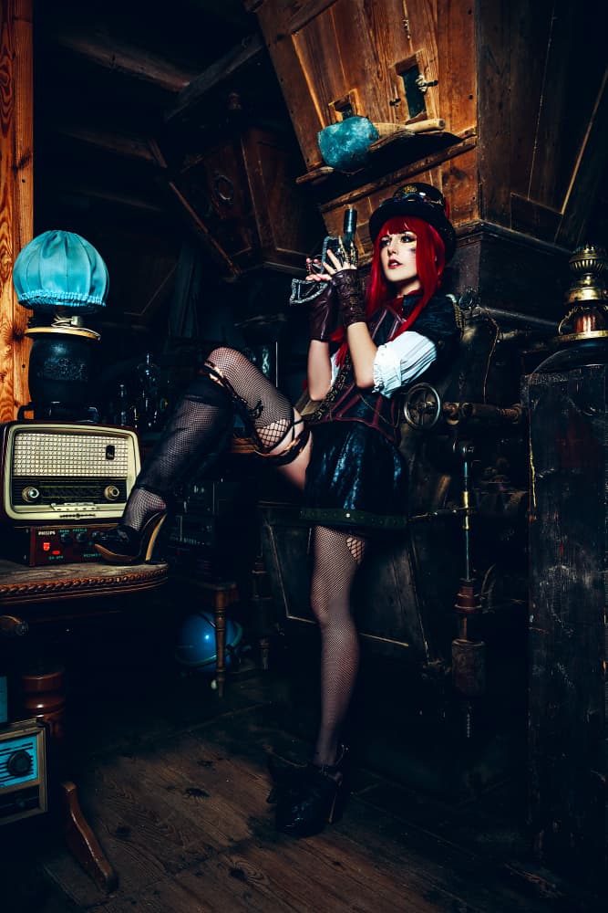 Steampunk Redhead with Gun by Ruslan Bolgov — canvas wall art