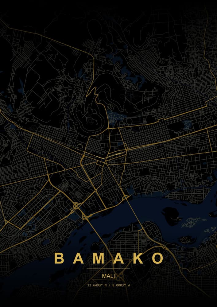 Golden Bamako Night Map by HUGO — canvas wall art