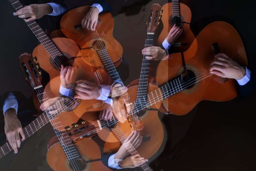 Playing Classical Guitars by Isabelle DUPONT — canvas wall art