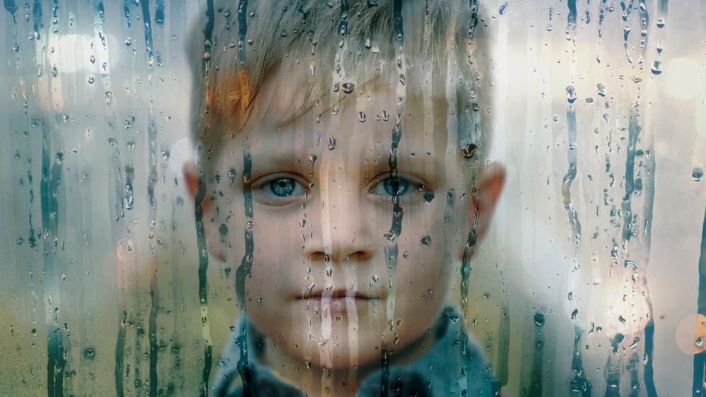 Pensive Boy Raindrops by Thomas de Franzoni — canvas wall art