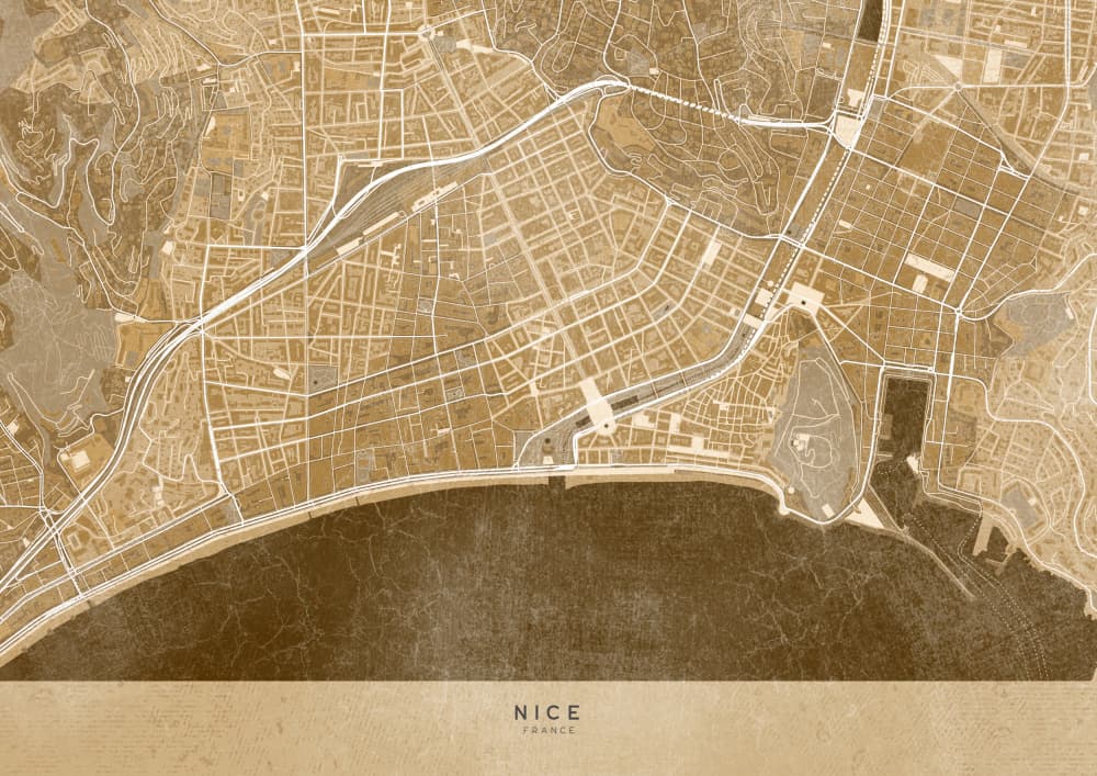 Golden Nice City Map by Rosana Laiz Blursbyai — canvas wall art