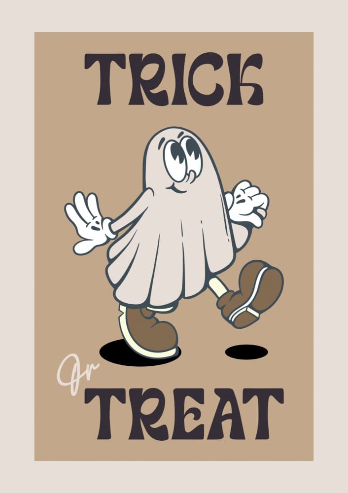 Retro Ghost Trick or Treat by Alina Shulhouskaya — canvas wall art