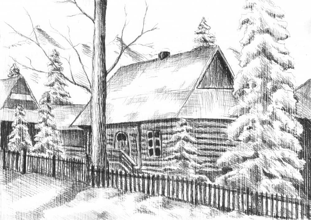 Snowy Winter Cabin by Kulik — canvas wall art