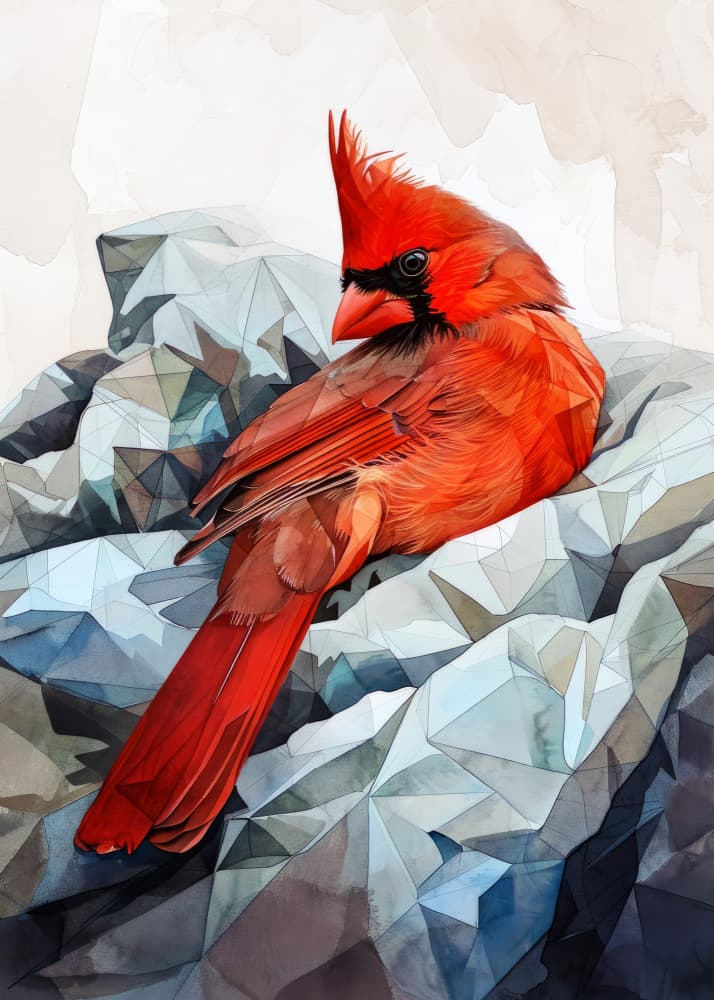 Animal Watercolor Art Bird Sleeping Red Cardinal 1 by Justyna Jaszke — canvas wall art