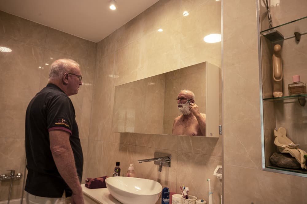 Man's Morning Shave by Dov Fuchs — canvas wall art