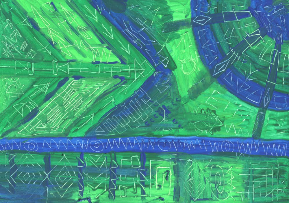 Abstract Green Blue Patterns by Kulik — canvas wall art
