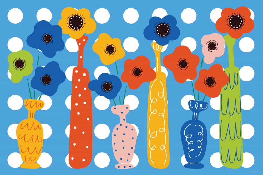 Vibrant Polka Dot Flowers by Sue Skellern — canvas wall art