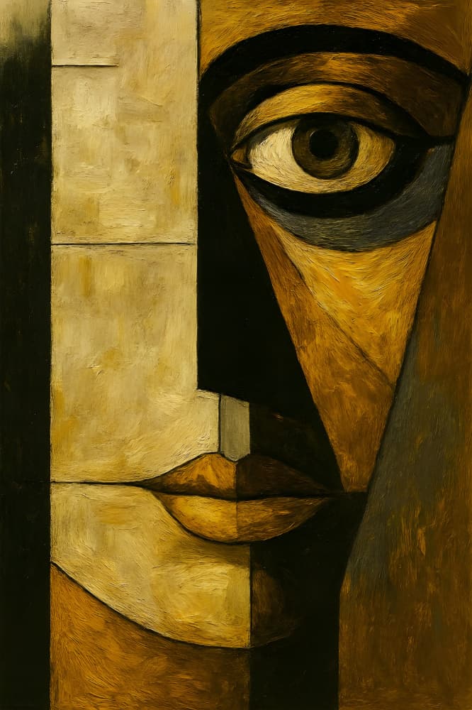 Abstract Golden Face by HUGO — canvas wall art
