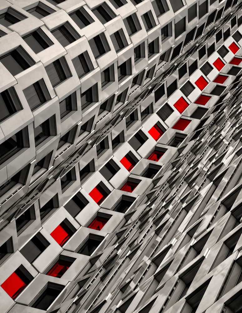 Geometric Red Facade by Tomasz Buczkowski ( Tomush ) — canvas wall art