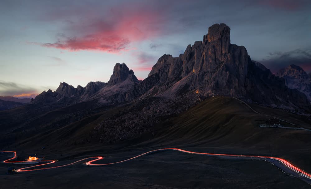 Winding Mountain Light Trails by Gu and Hongchao — canvas wall art