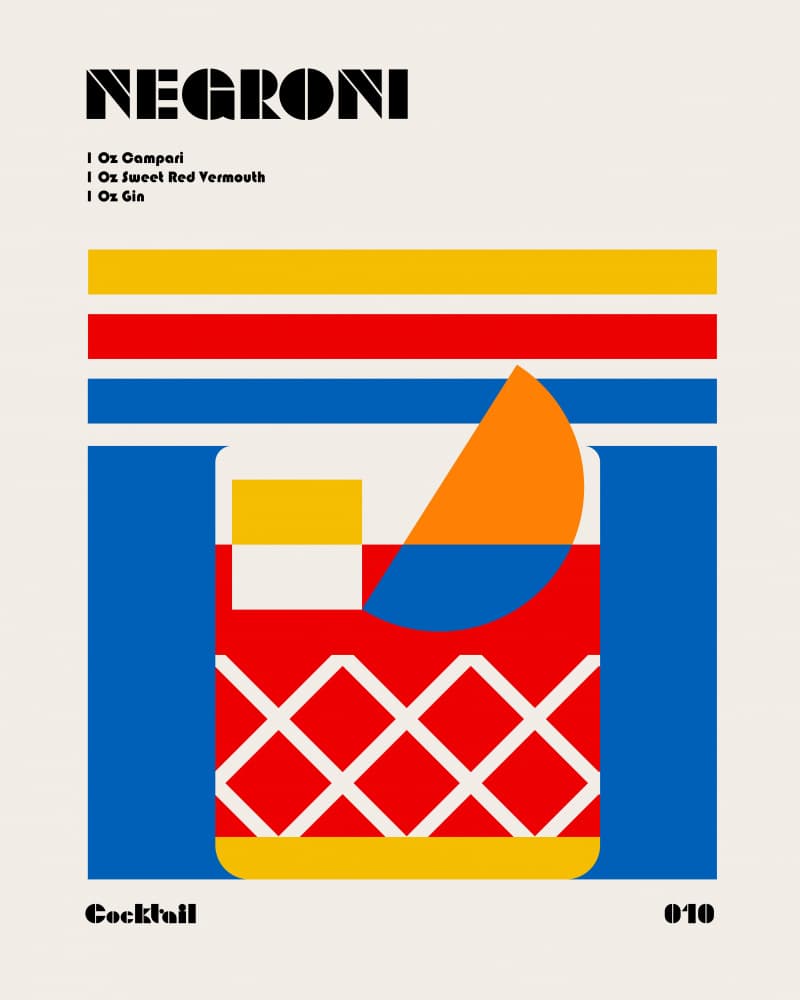 Colorful Negroni Cocktail by Retrodrome — canvas wall art