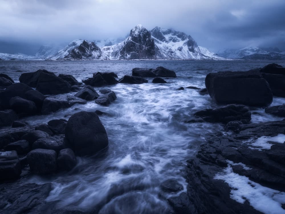 Snowy Coastal Mountains by Daniel Gastager — canvas wall art