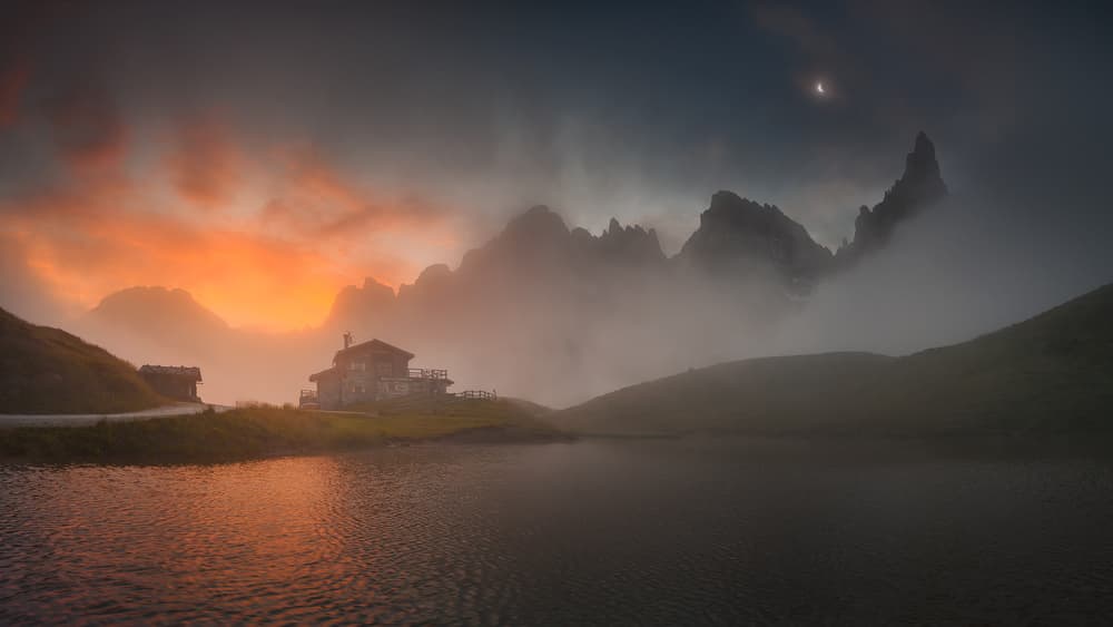 Mountain Lodge Twilight Glow by Tomasz Rojek — canvas wall art