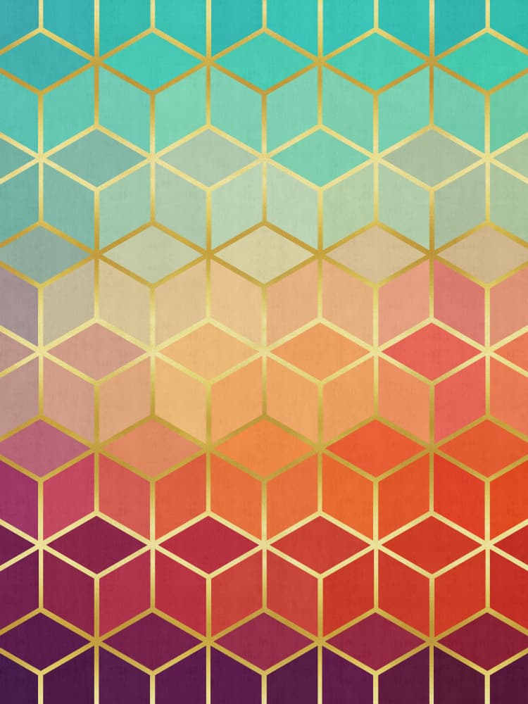 Vibrant Geometric Gold Cubes by Vitor Costa — canvas wall art