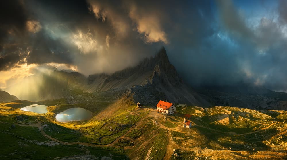 Golden Rays Mountain Hut by Krzysztof Browko — canvas wall art