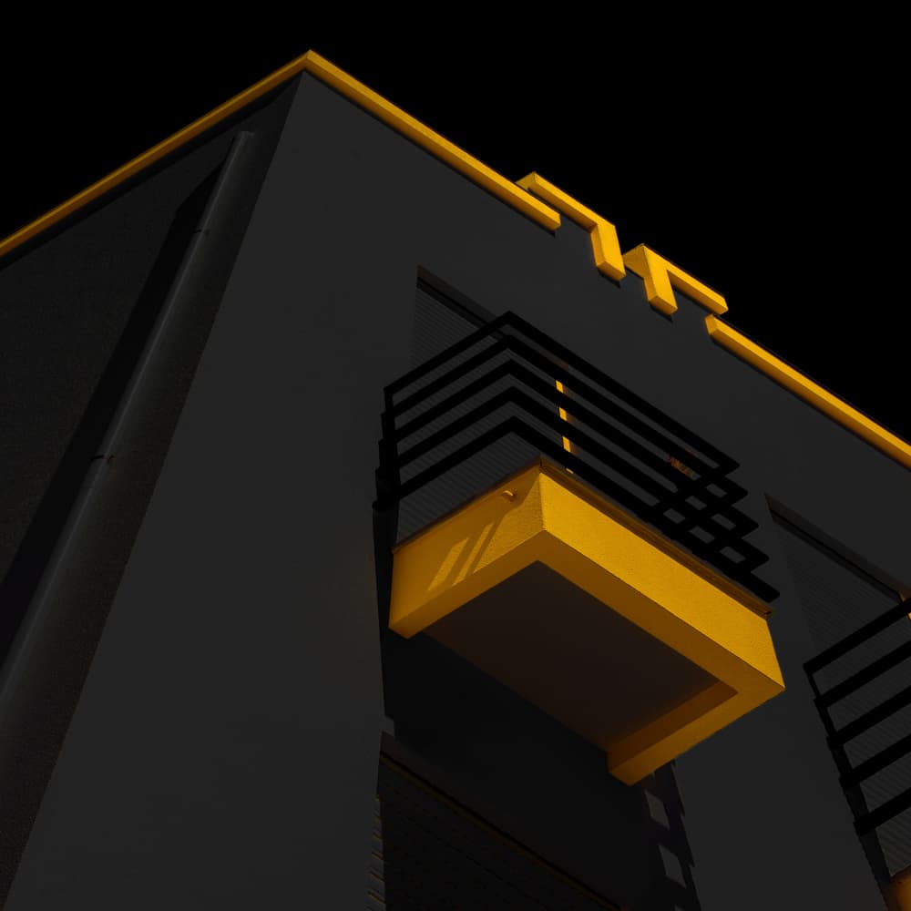 Dark Building Yellow Balcony by Marc Huybrighs — canvas wall art