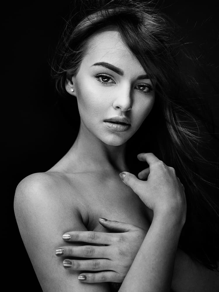 Elegant Black White Portrait by Martin Krystynek MQEP — canvas wall art