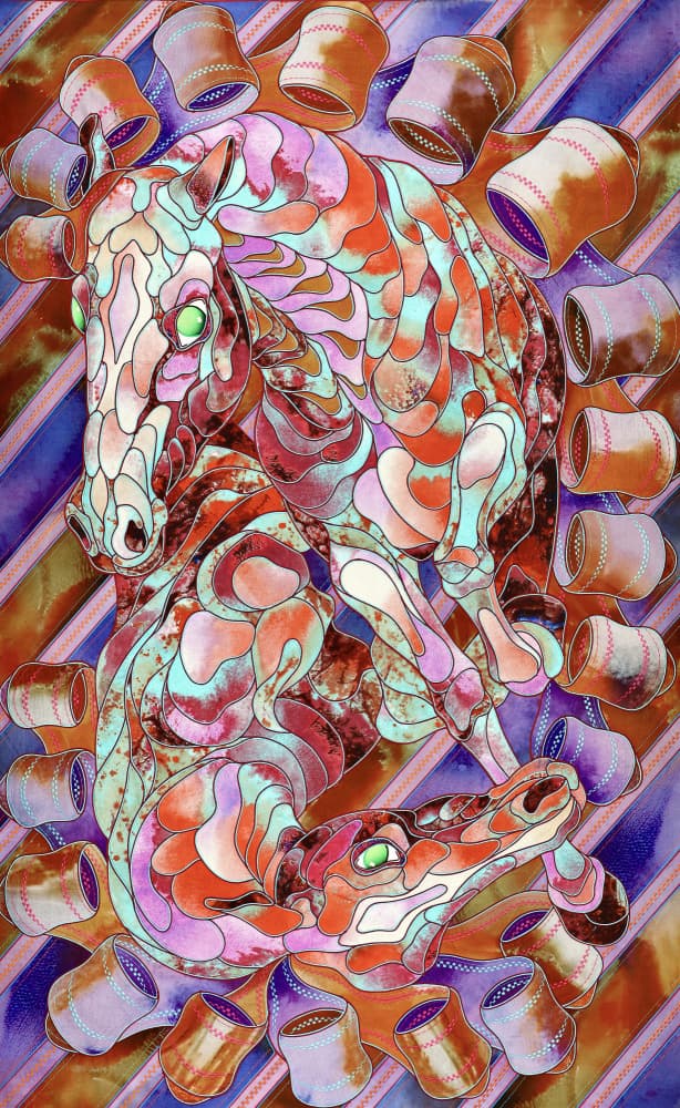 Vibrant Stained Glass Horses by Kostyantin Malginov — canvas wall art