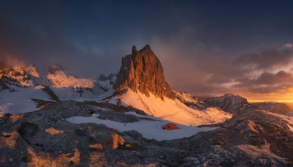 Golden Hour Mountain Camp by Carlos Gonzalez — canvas wall art