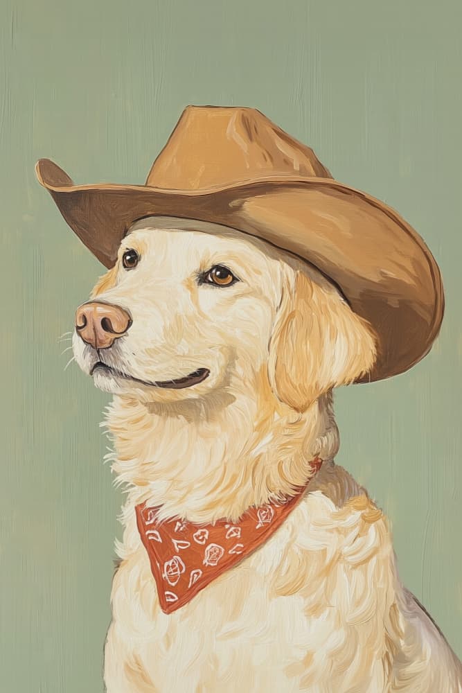Cowboy Golden Retriever by Melloi Art Prints — canvas wall art