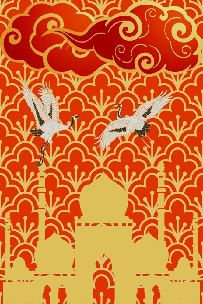 Cranes Over Taj Mahal by Hussein Abdel Aal — canvas wall art