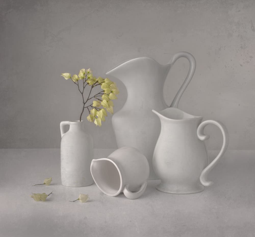 Serene White Pitchers by Margareth Perfoncio — canvas wall art