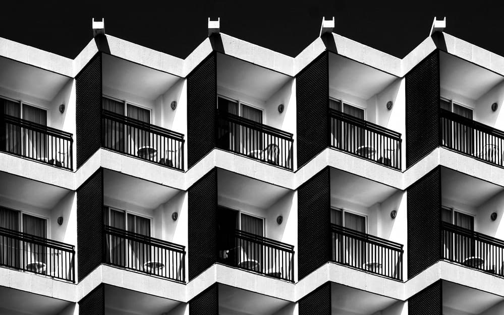 Monochrome Balcony Pattern by Hans-Wolfgang Hawerkamp — canvas wall art
